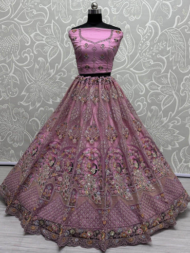 Lovely Pink Sequins Net Bridesmaid Lehenga Choli With Dupatta - Ethnic Plus In